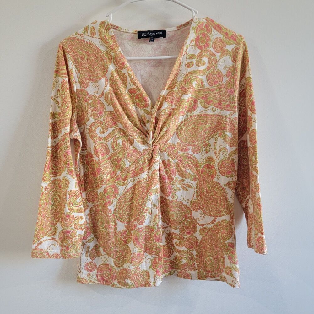 Y2K Jones New York Womens Top Babydoll Size Medium Paisley‎ Floral Vintage